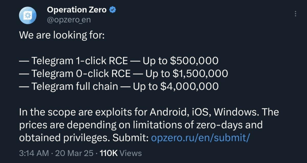 Screen capture of Operation Zero’s X account.