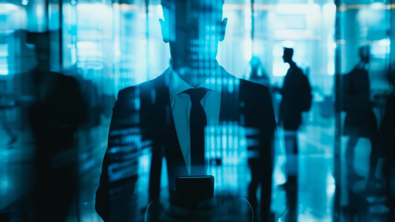 Close up of a man on phone at conference